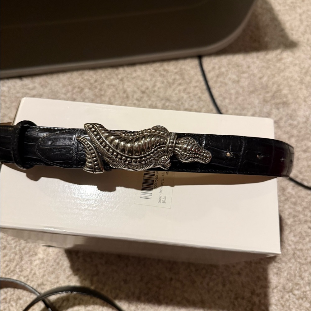 Brighton Black Croc-Embossed Belt with Silver Snake Buckle